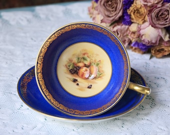 Beautiful Aynsley Orchard Gold Cabinet  teacup and saucer English porcelain made in England