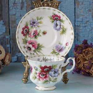 Royal Albert Flower of the Month March Anemones teacup and saucer English porcelain