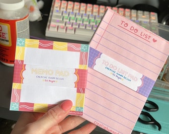 Memo pad, stationary, to do list, organisation, handmade, cute, pink, patterned