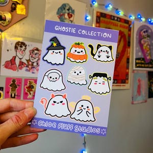 Ghost sticker sheet, vinyl, ghosts, Halloween, stickers, foraging, pumpkin, decor, cottagecore, kidcore, cute, fall, autumn