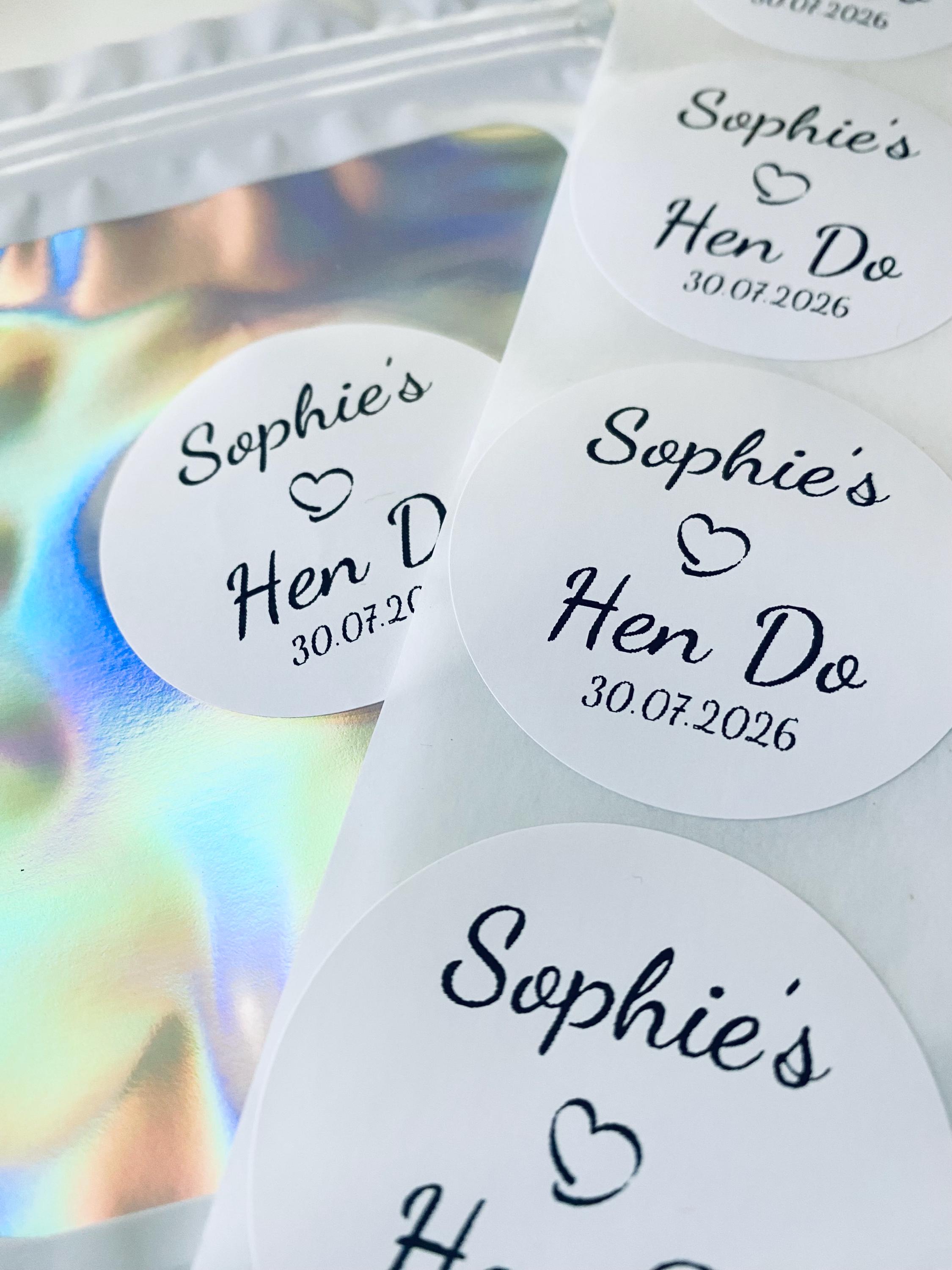 Personalised Hen Party Stickers - Hen Party Date and Treat Bag Stickers ...