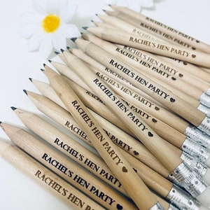 Personalised Hen Party Wooden Pencils With White Rubber Laser Engraved. Wedding favours, Hen Party Ideas and gifts image 3