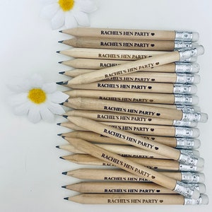 Personalised Hen Party Wooden Pencils With White Rubber Laser Engraved. Wedding favours, Hen Party Ideas and gifts image 2