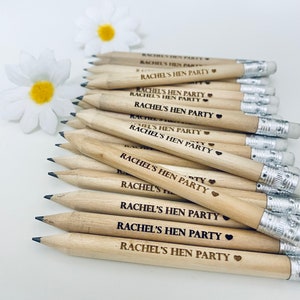 Personalised Hen Party Wooden Pencils With White Rubber Laser Engraved. Wedding favours, Hen Party Ideas and gifts image 5