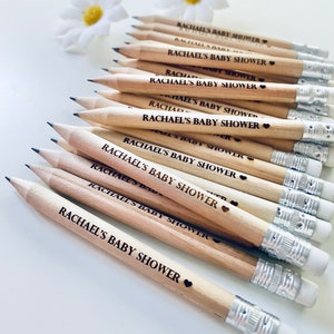 Personalised Wooden Pencils With White Rubber - Laser Engraved. Baby shower favours and gifts