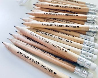 Personalised Wooden Pencils With White Rubber - Laser Engraved. Baby shower favours and gifts