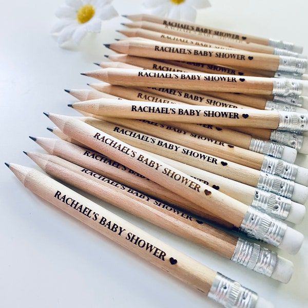 Personalised Wooden Pencils With White Rubber - Laser Engraved. Baby shower favours and gifts