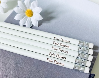 Personalised White Pencil - Wedding Favour Ideas -  Back to School Gift - Hen Party Games - Laser Engraved Gifts
