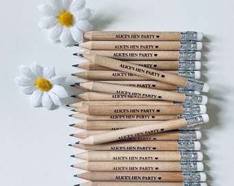 Personalised Hen Party Wooden Pencils With White Rubber - Laser Engraved. Wedding favours, Hen Party Ideas and gifts
