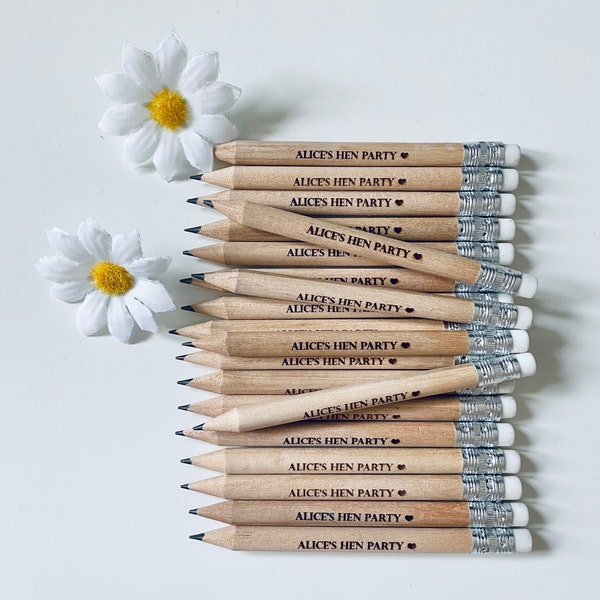 Personalised Hen Party Wooden Pencils With White Rubber - Laser Engraved. Wedding favours, Hen Party Ideas and gifts