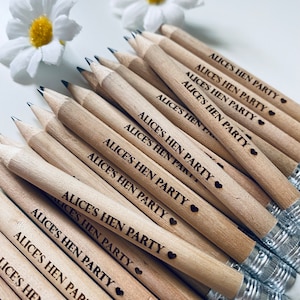 Personalised Hen Party Wooden Pencils With White Rubber Laser Engraved. Wedding favours, Hen Party Ideas and gifts image 4