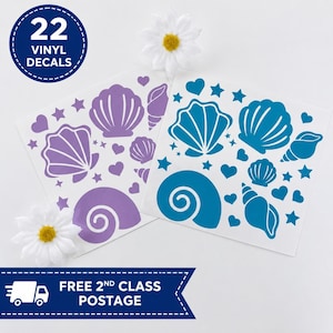 Seashell Stickers Pack of 22 -Beach Vinyl Stickers-Coastal Journal Stickers-Planner & Scrapbook Stickers-Water Bottle Decals -Back to School