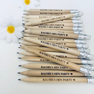 Personalised Hen Party Wooden Pencils With White Rubber Laser Engraved. Wedding favours, Hen Party Ideas and gifts image 6