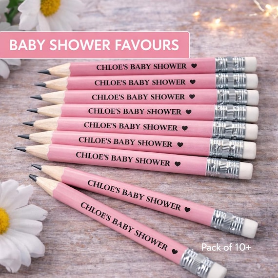 Personalised Baby Girl Shower Favours – Custom Name Pencils – Pink Baby Shower Games – It’s a Girl Party Table Favours