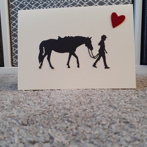 Lovely horse and rider  with red felt heart greeting card made by Sarah Sample