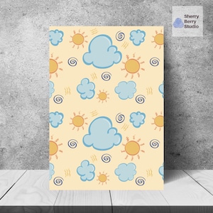 Nuages et soleil, motif transparent, météo, nuageux, papier numérique 12 x 12