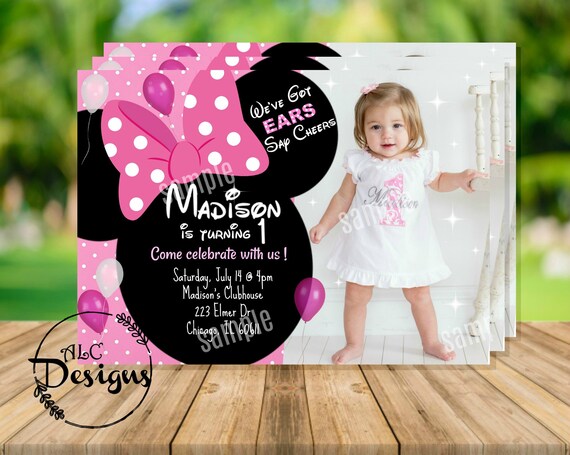 Minnie Mouse 1st Birthday Invitation With Picture Digital Etsy