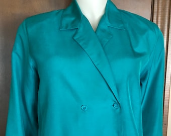 Jaren 1980 Jas Blauwe Zijde Oversized Blazer