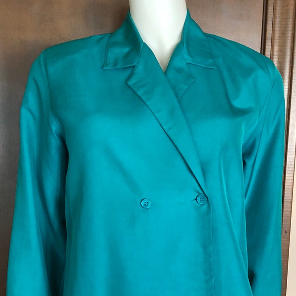 1980s Jacket Blue Silk Oversized Blazer