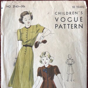 1940年代のパターンヴォーグ2143子供用ドレス
