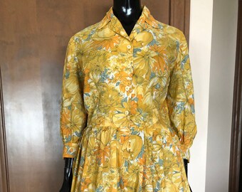1950s Dress Yellow Floral Daydress