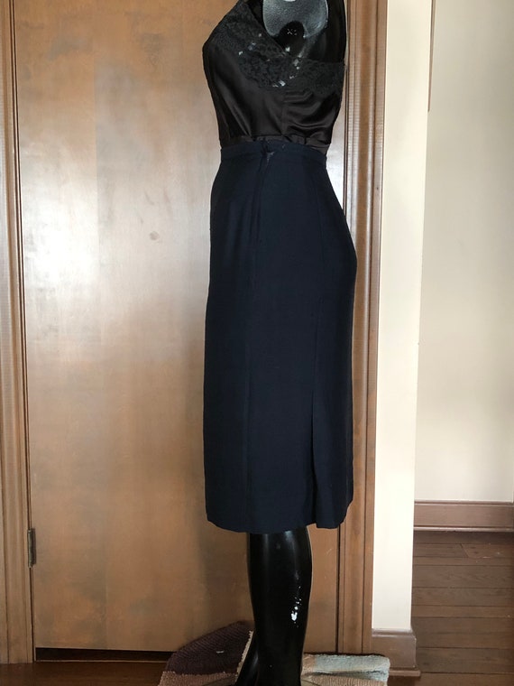 1950s Silk Shantung Blend Skirt Navy Blue Straigh… - image 8
