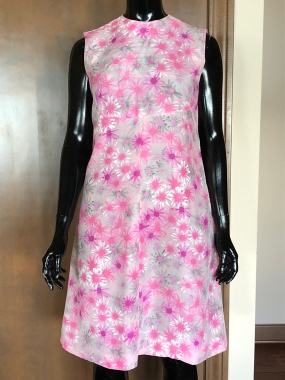 1960s Dress A-line Sleeveless Print Dress - image 1