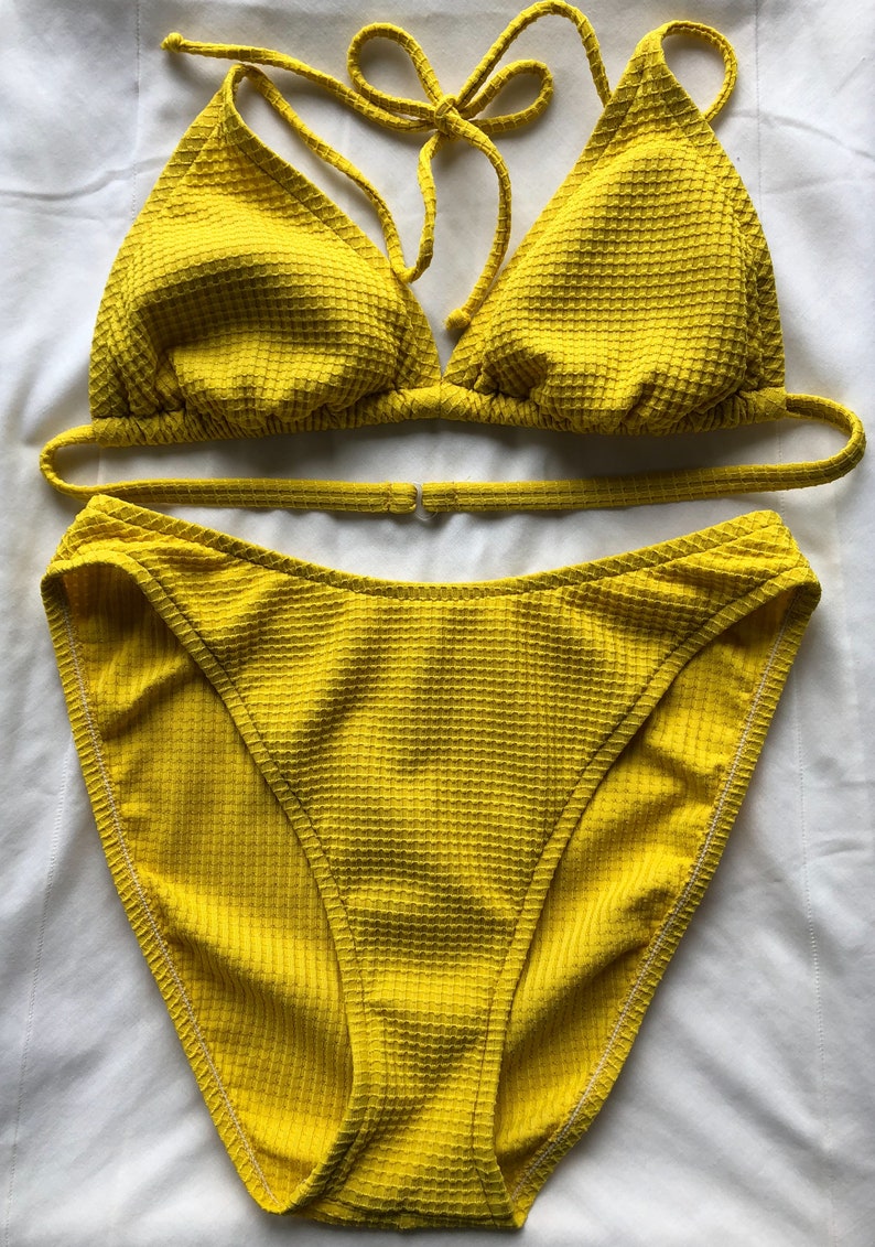 1970s Swimsuit Catalina Bikini in Yellow Waffle Weave Etsy