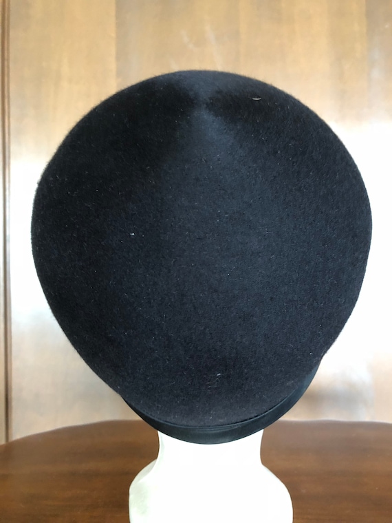 1960s Hat Black Wool Hat with Satin Ribbon - image 4
