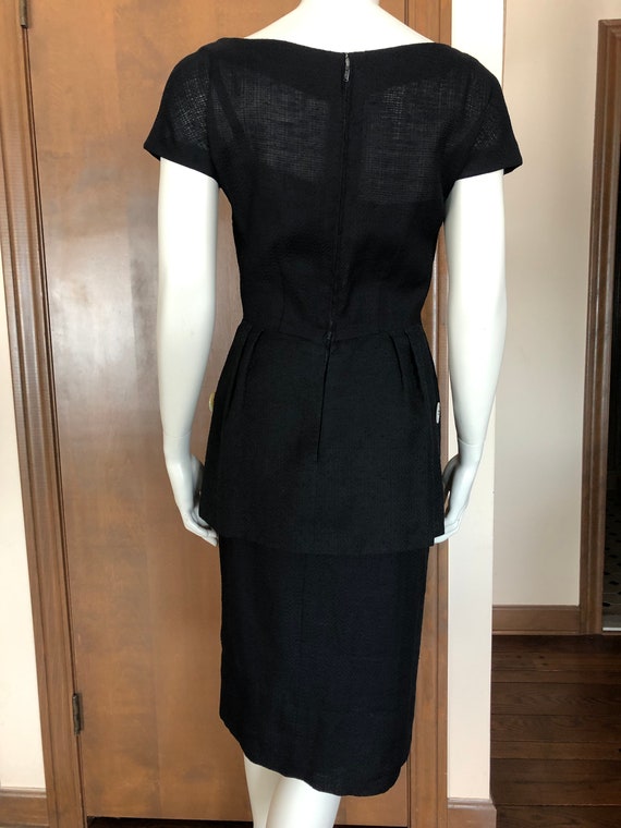 1940s Dress Black Cotton Peplum Dress with Mother… - image 3