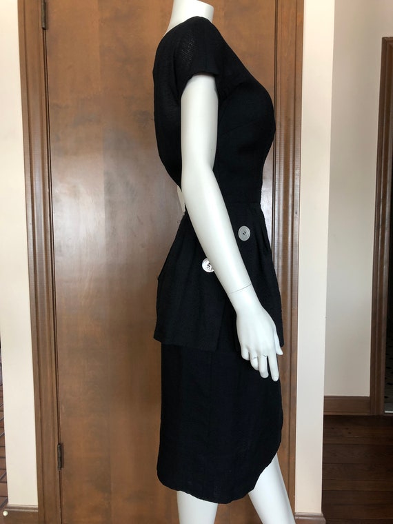 1940s Dress Black Cotton Peplum Dress with Mother… - image 2