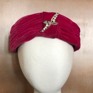 1960 Velvet Turban Hat with Rhinestones