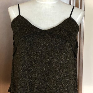 1980 Top Gold and Black Flounced Blouse by Deb