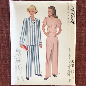 1940s Pattern McCall 6539 Pajama Pattern Uncut