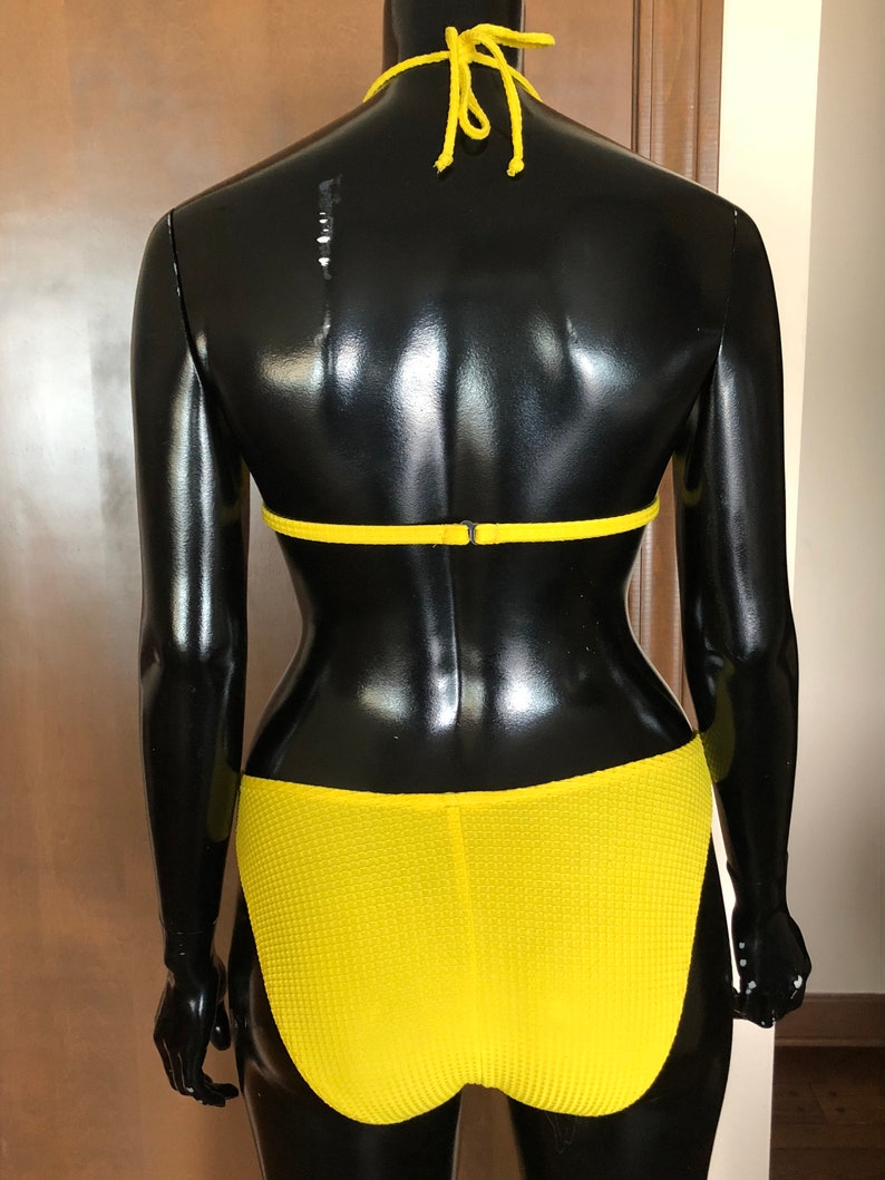 1970s Swimsuit Catalina Bikini in Yellow Waffle Weave Etsy