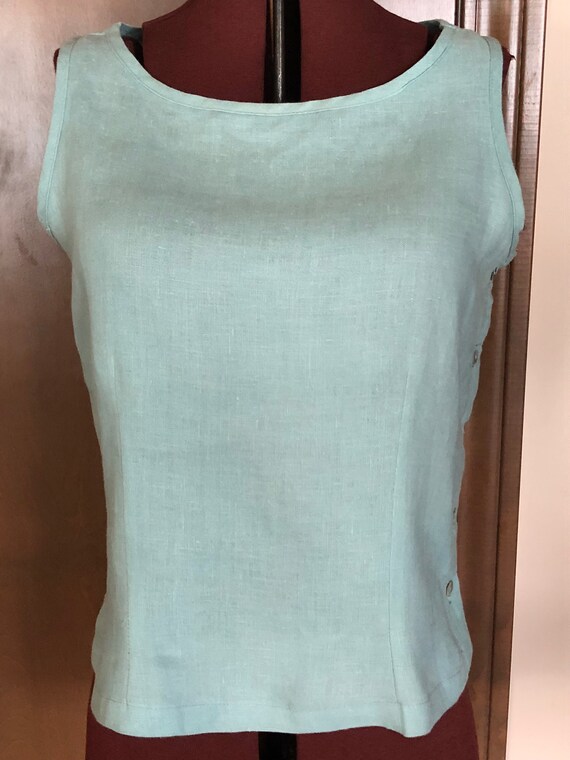 1970s Blouse Pale Blue Linen Top