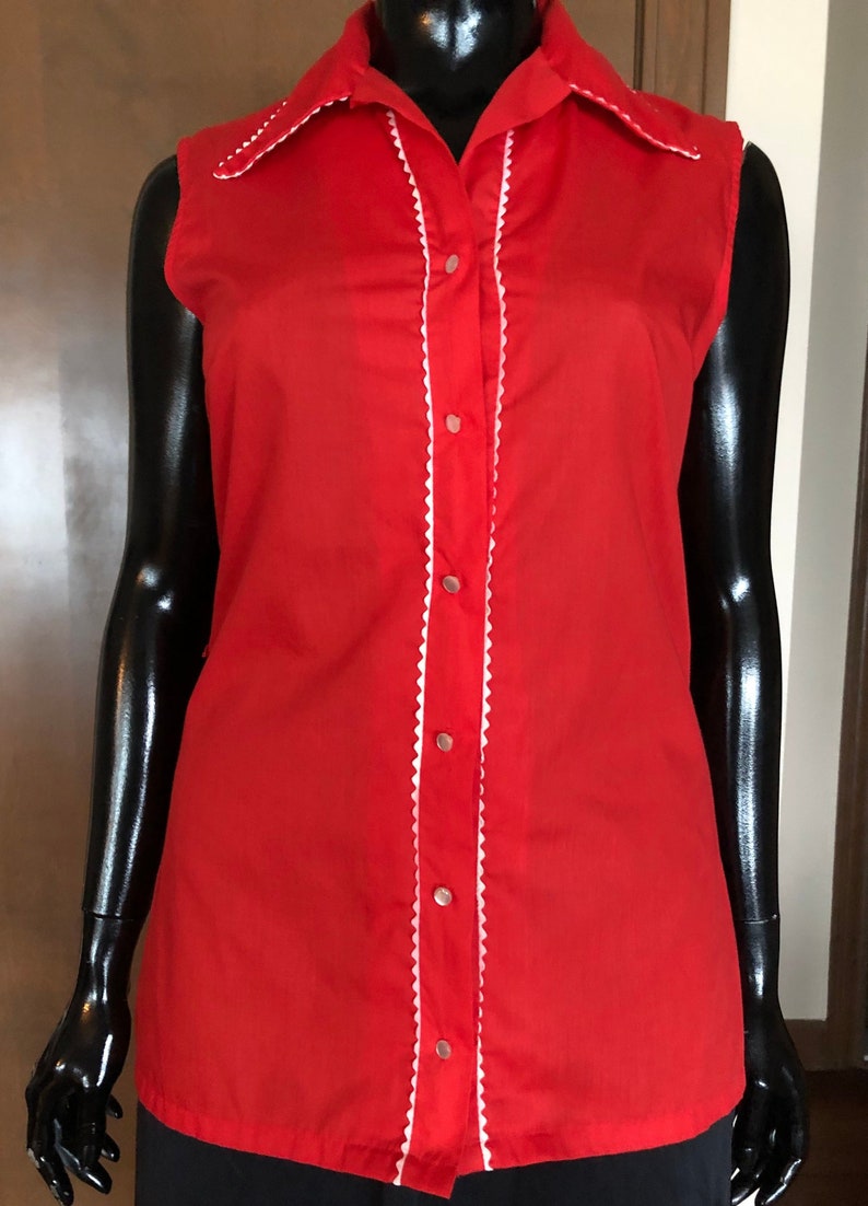 1960s Blouse Rockabilly Red Blouse