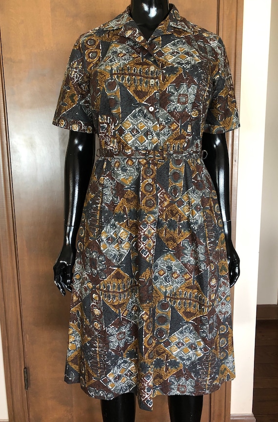1950s Dress Abstract Cotten Print Day Dress by Ann