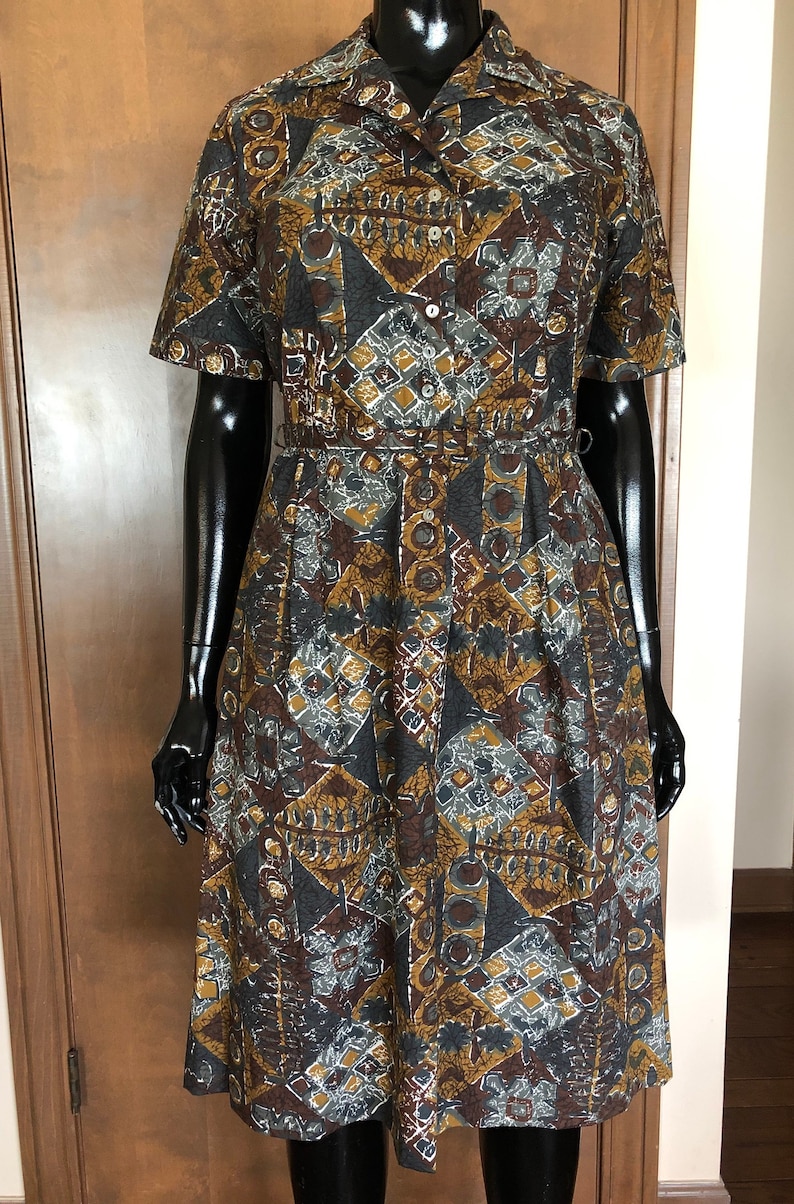 1950s Dress Abstract Cotten Print Day Dress by Anne Garson image 1
