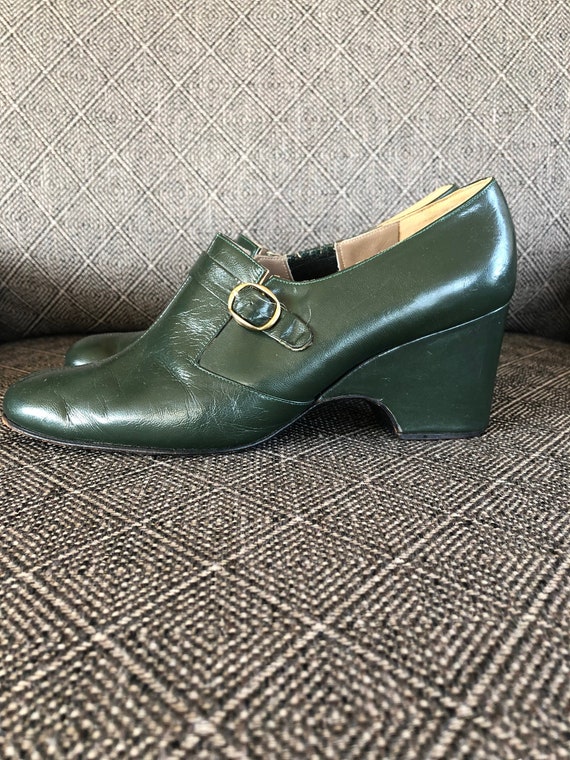 1940s Shoes Green Leather Wedges