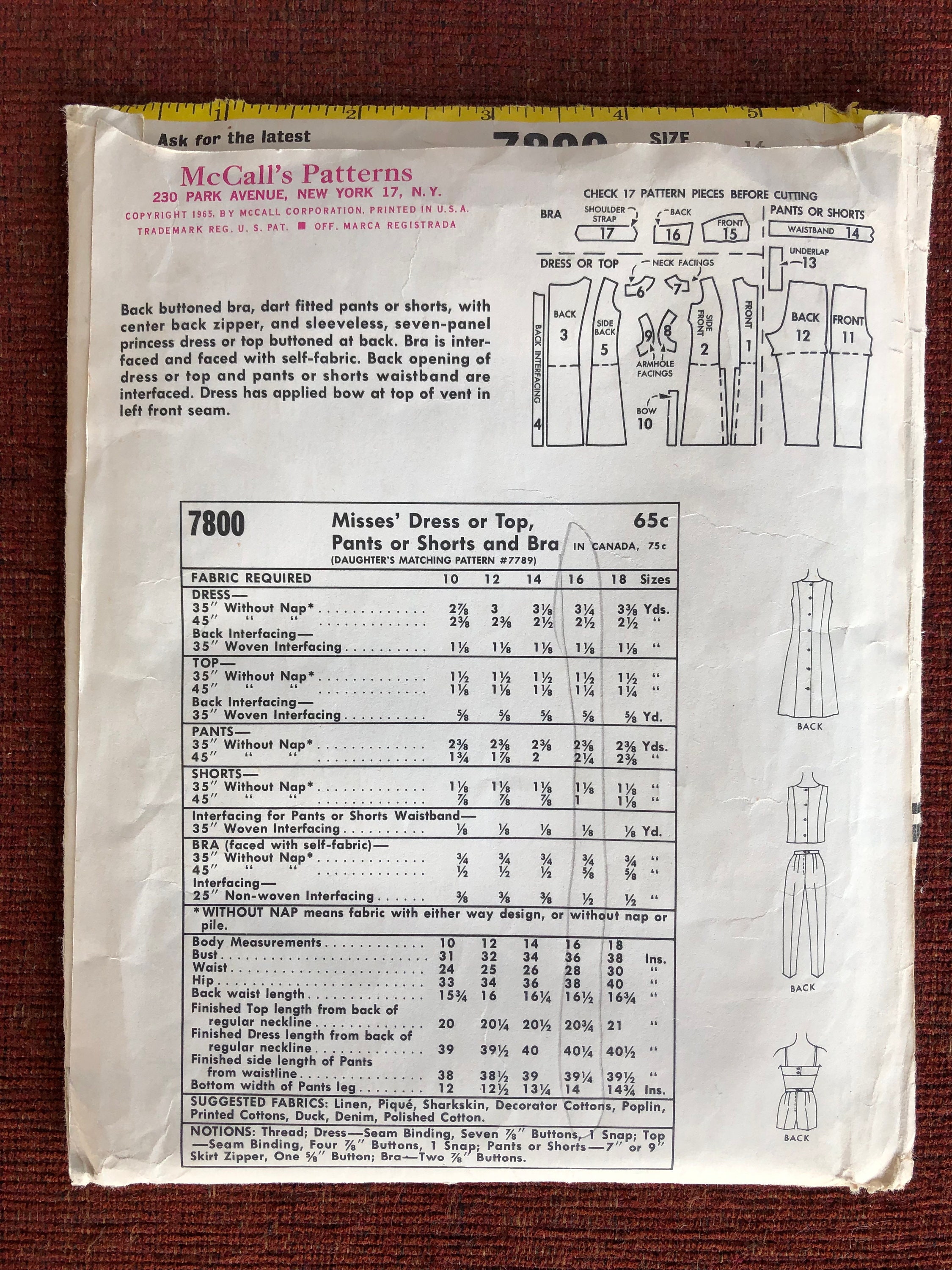 1960s Pattern Mccalls 7800 Bra Shorts Dress and Pants - Etsy