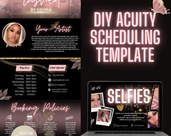 Lash Tech Acuity Template DIY scheduling Template Pink and Black  Gold Hair Stylist Editable Template Nail Tech Site MUA Beauty Booking site