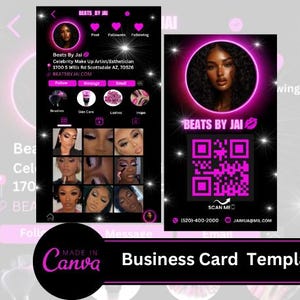 DIY Editable Business Card Template Instagram Business Card, IG  Beauty Business Card, Make Up Artist  , QR code Business Card, Lash Tech