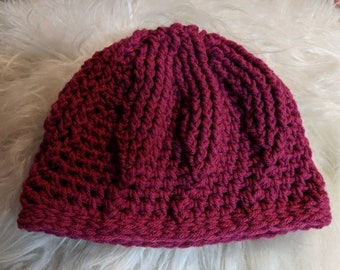 Hand Crocheted Winter Hat (Dark Pink)