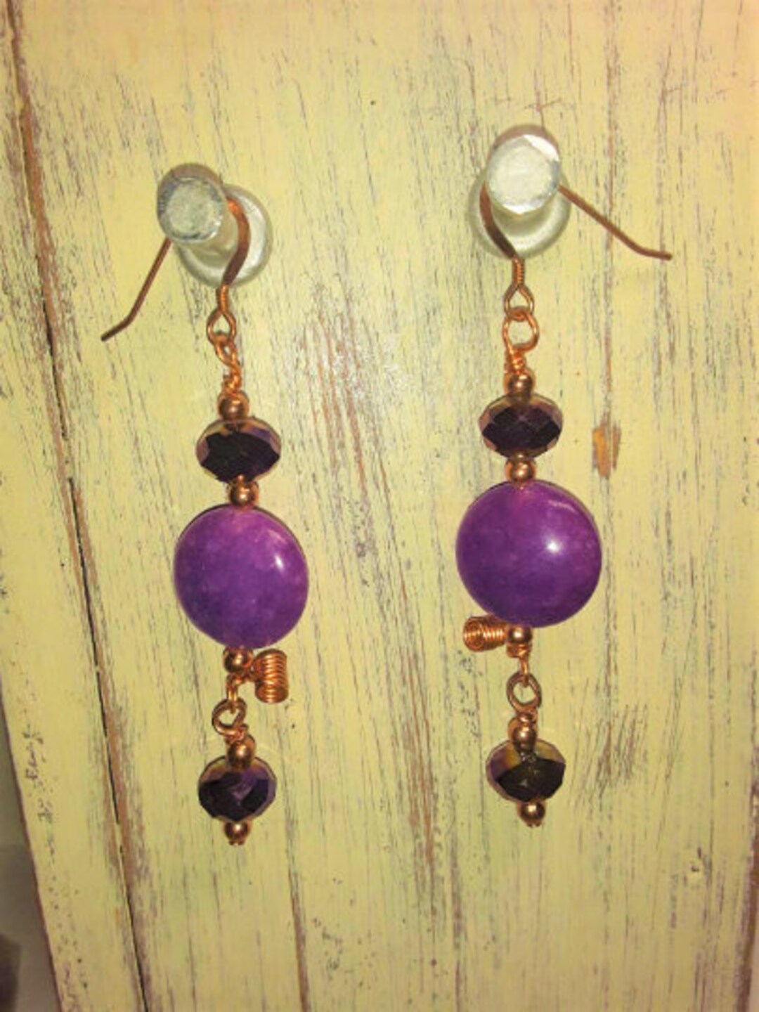 Copper and Purple Jade Earrings. Etsy