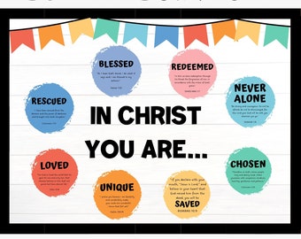 Christian Bulletin Board Kit - Identity in Christ - God Says I Am - In Christ You Are - Christian Classroom Decor