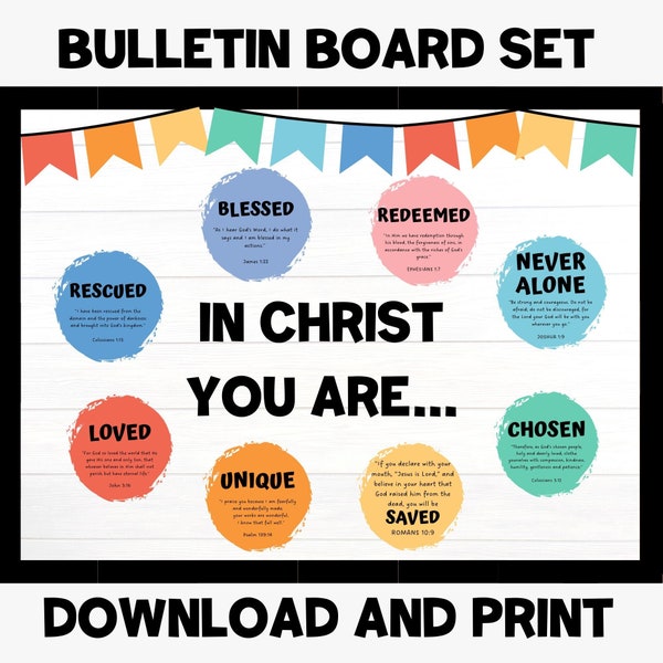 Christian Bulletin Board Kit - Identity in Christ - God Says I Am - In Christ You Are - Christian Classroom Decor
