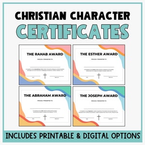 Christian Character End of Year Certificates - Class Certificates - Christian Classroom Awards - Award Certificates (Set of 24)