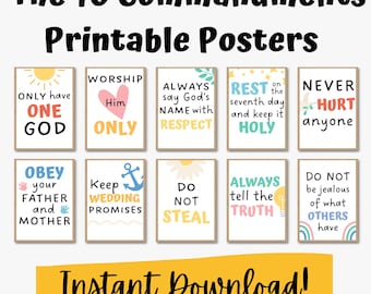 Posters des 10 commandements - Règles de Dieu - Déco chrétienne pour salle de classe