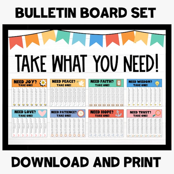 Kit de tablón de anuncios cristiano "Toma lo que necesites", folletos desprendibles, carteles para la escuela dominical, decoración cristiana para el aula, tiradores